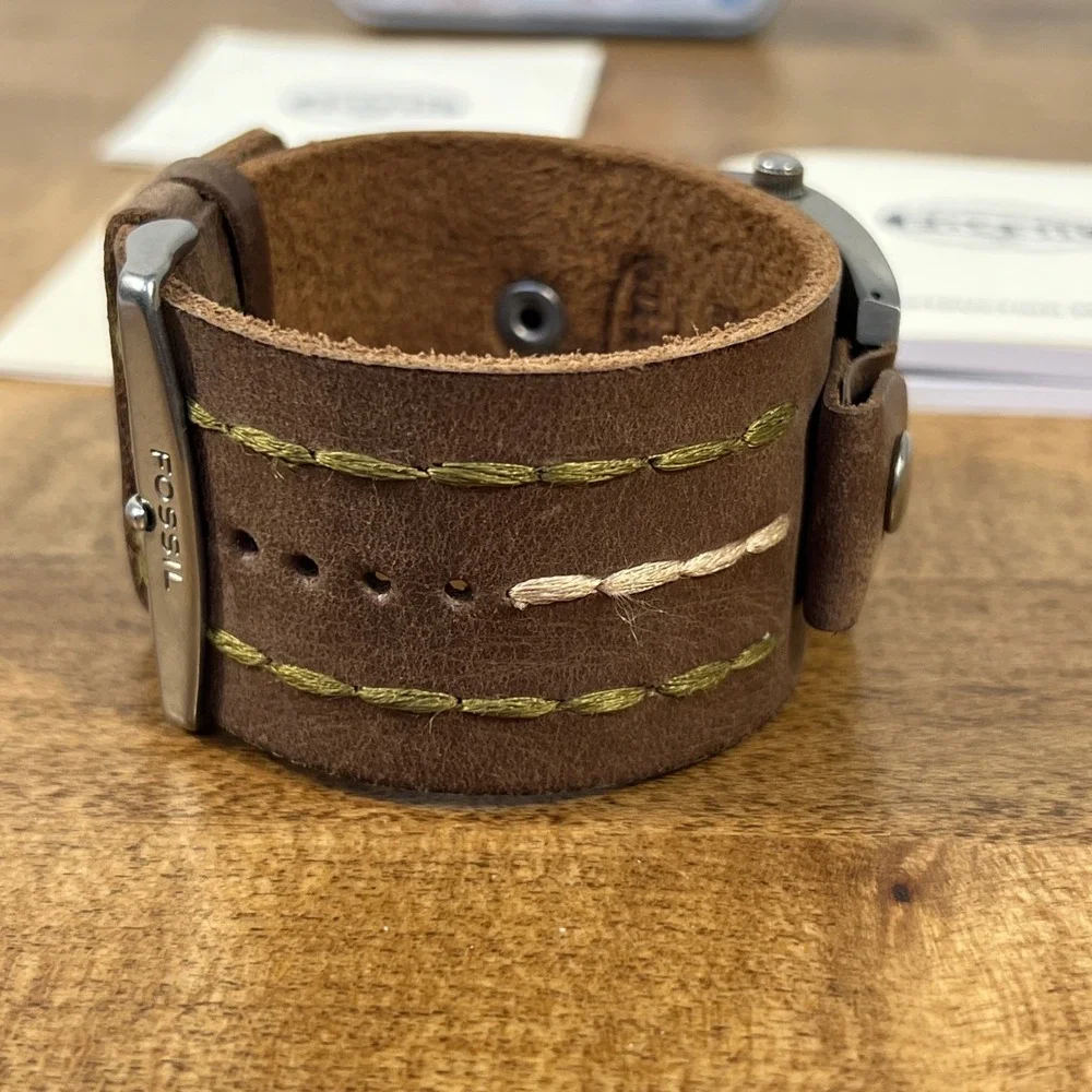 Fossil Men's Leather Banded Watch Brown JR-8801 W/ Box & Papers - Needs Battery